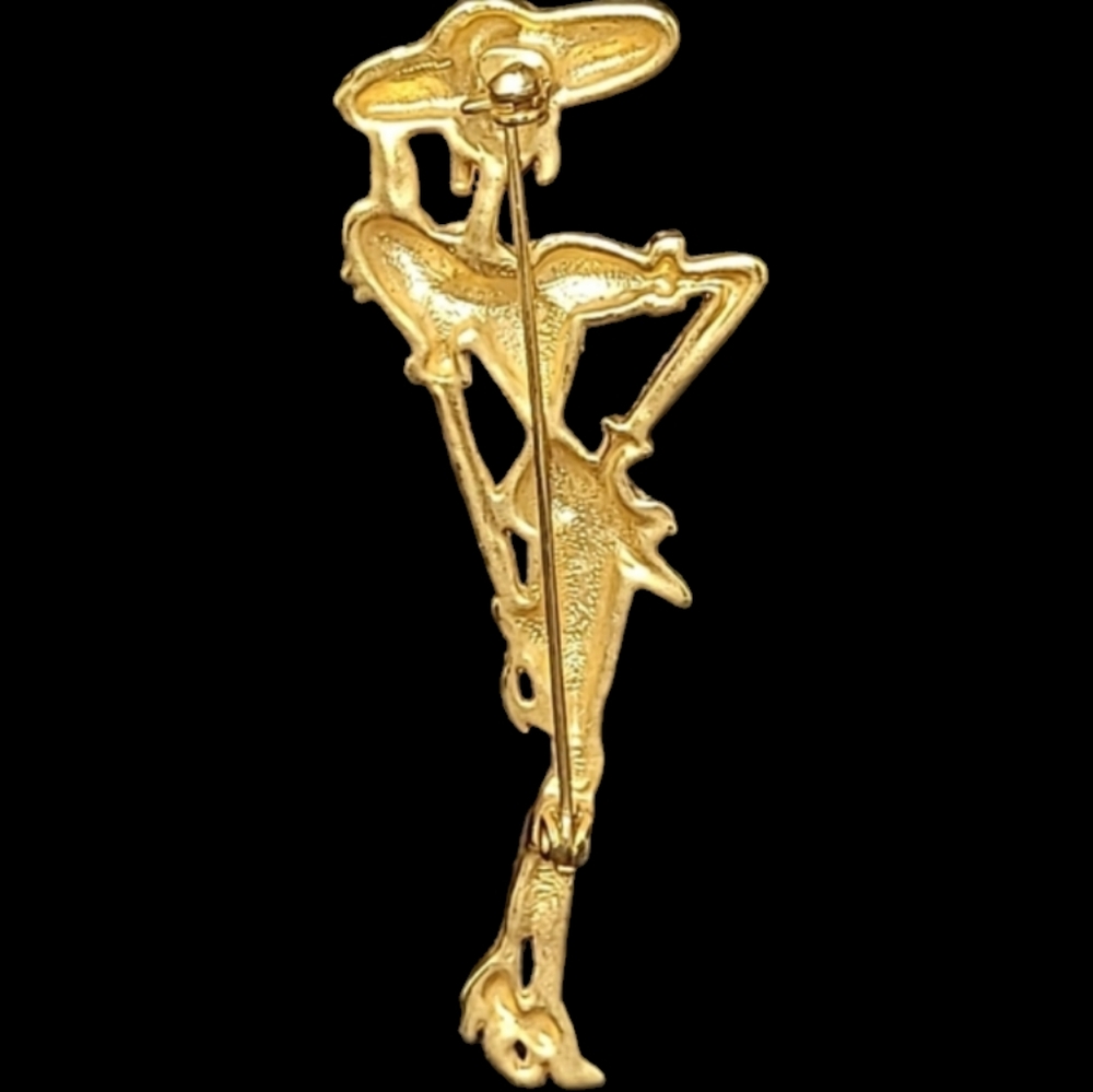 VINTAGE SLENDER WOMAN "LADY WITH A HAT" GOLD TONE BROOCH - Picture 5 of 5